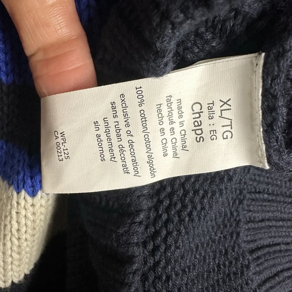 Chaps Pullover Sweater Men's Size‎ XL Black Blue 1/4 Zip 100% Cotton Preppy Y2K